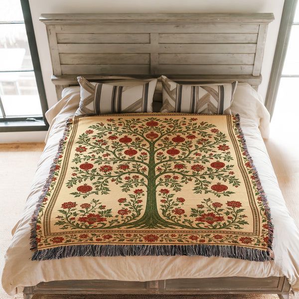 Crimson Pomegranate Tree Woven Blanket