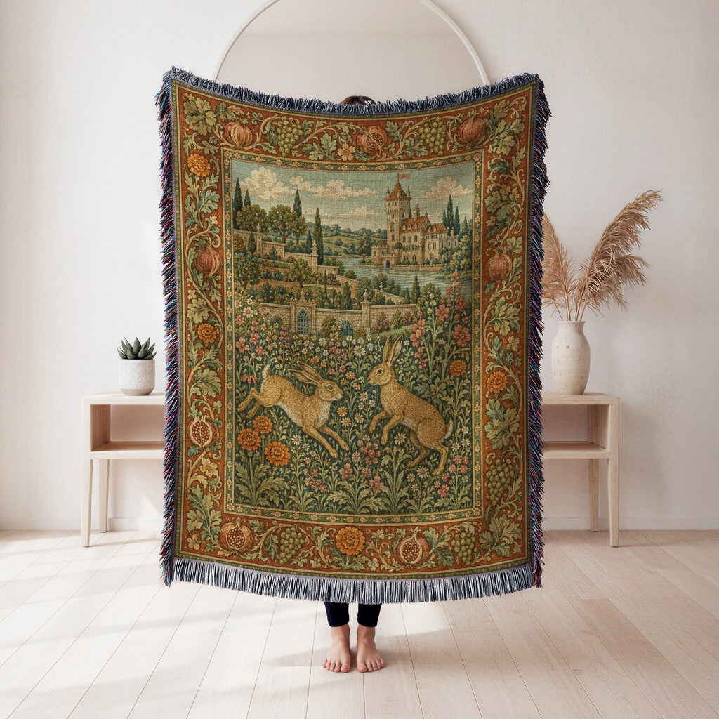 The Hares of the Castle Garden Blanket