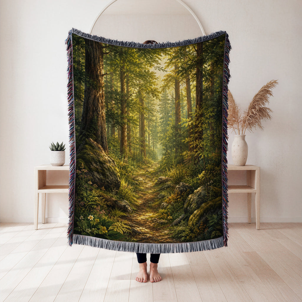 Sunlit Forest Path Blanket