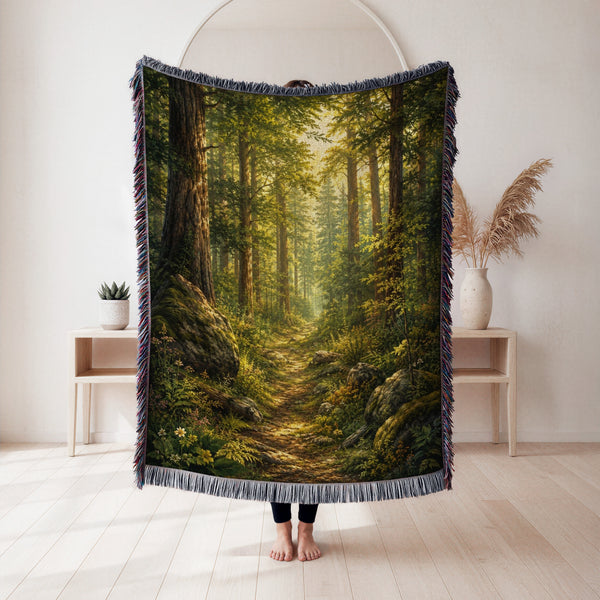 Sunlit Forest Path Blanket