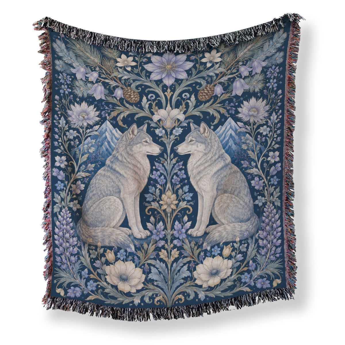 Moonlit Wolf Floral Blanket Main image