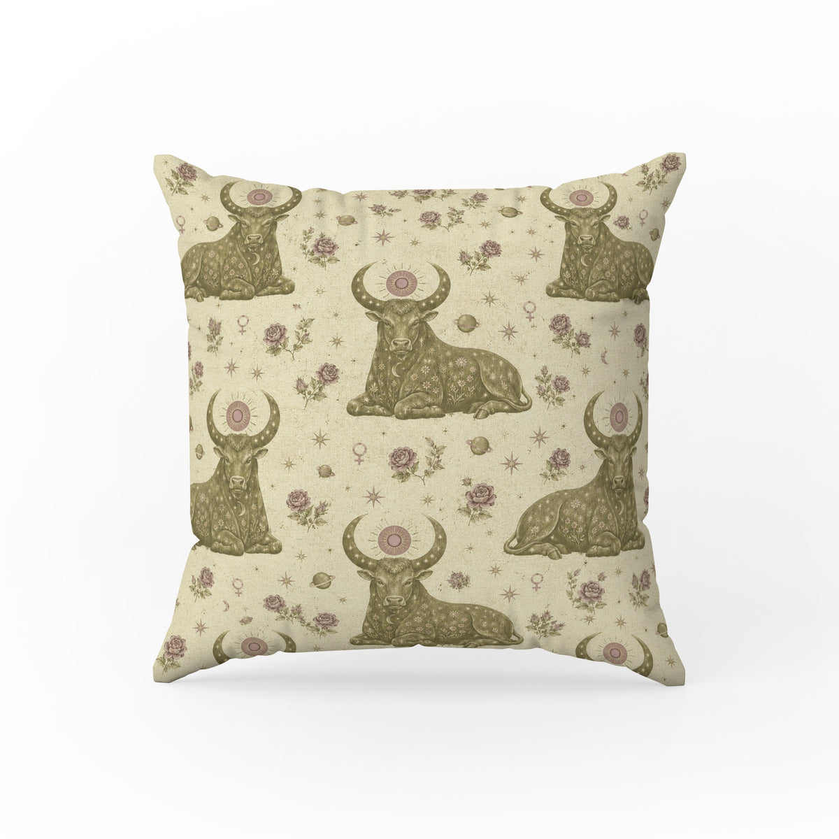 Taurus Moon Bulls – Vintage Zodiac Pattern Pillow Main image