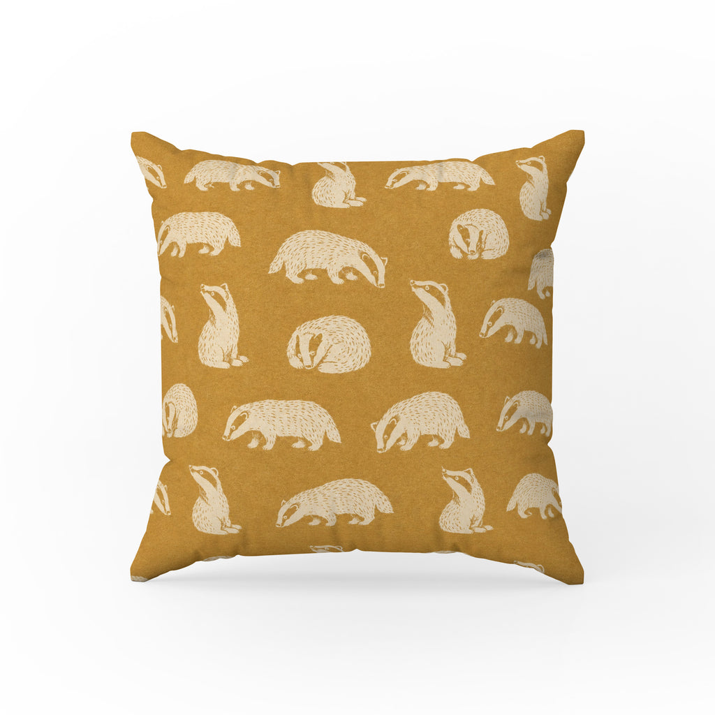Woodland Badgers – Mustard Animal Pillow