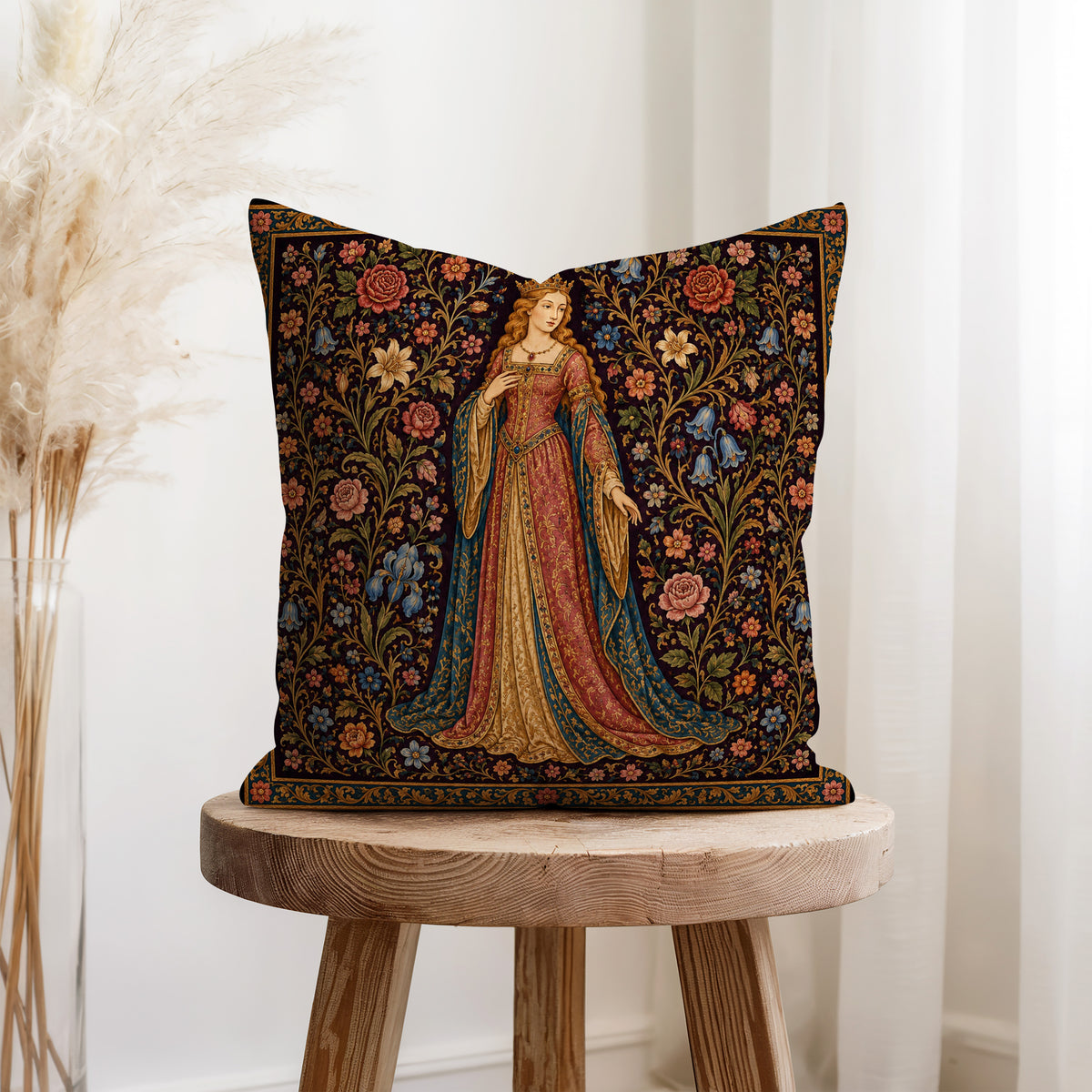 The Rose Queen – Medieval Tapestry Pillow