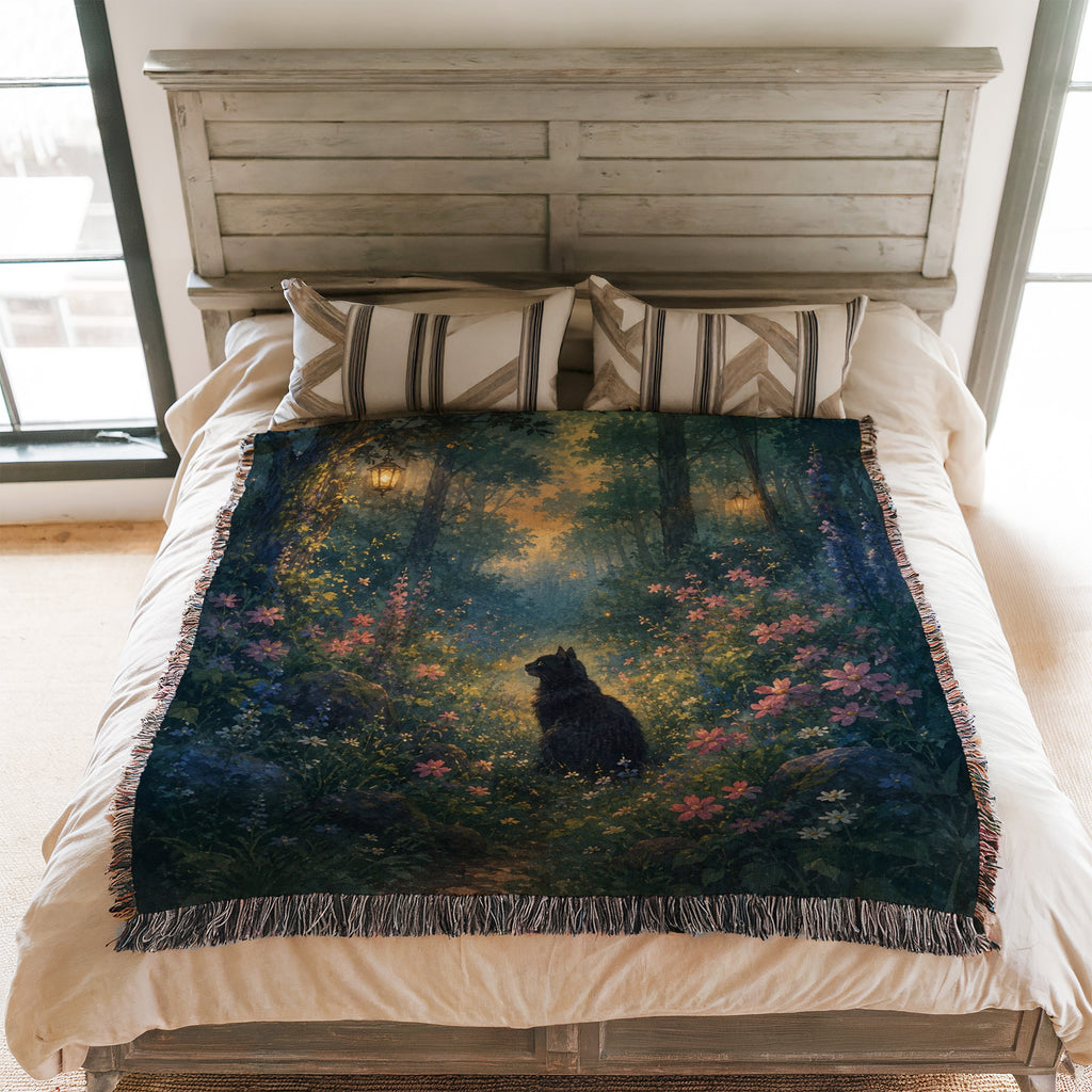 Lantern Forest Black Cat Blanket