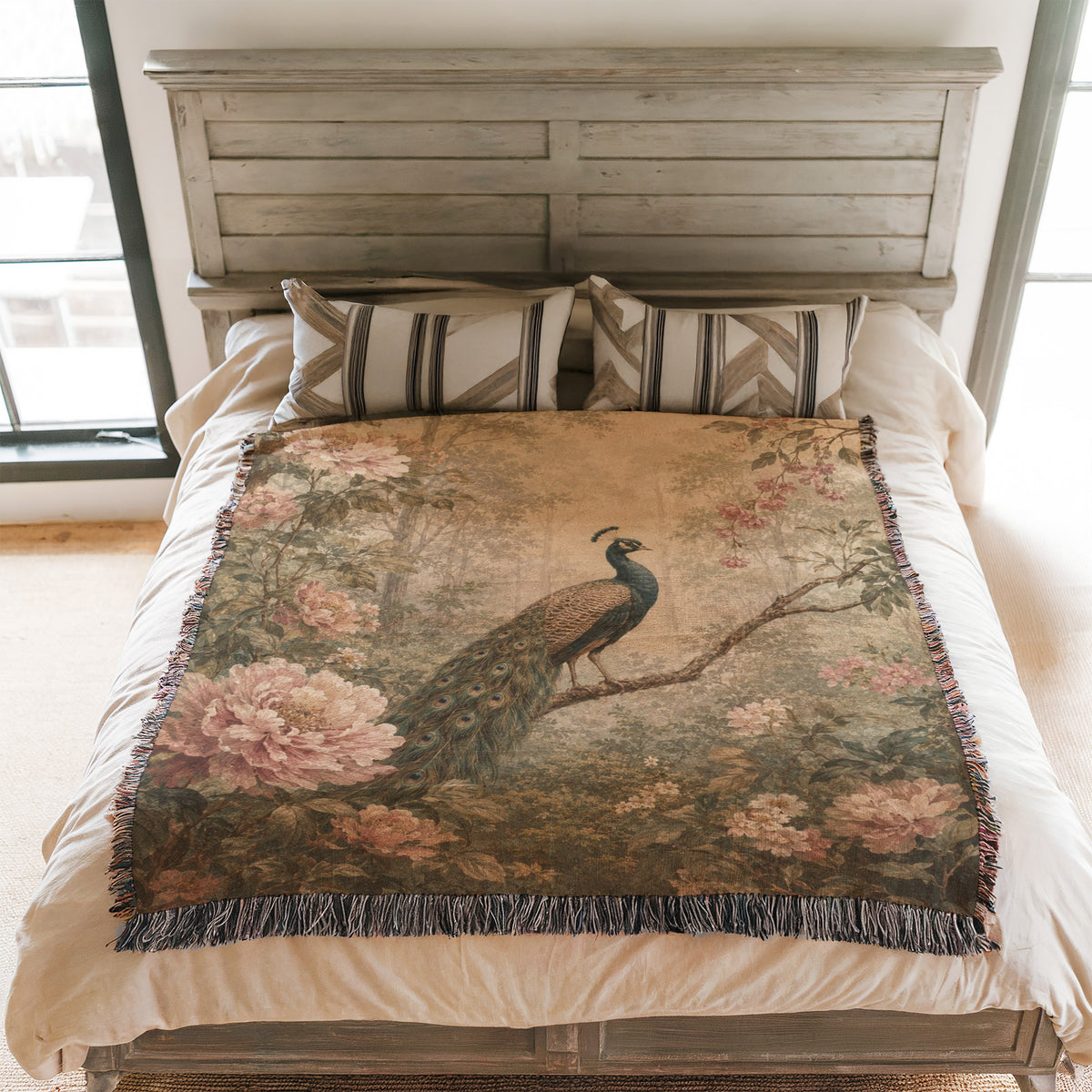 Peony Peacock Forest Blanket