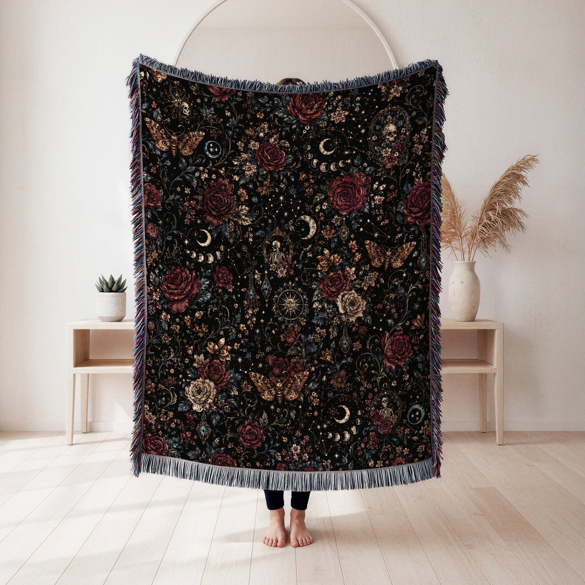 Midnight Roses & Moths Blanket