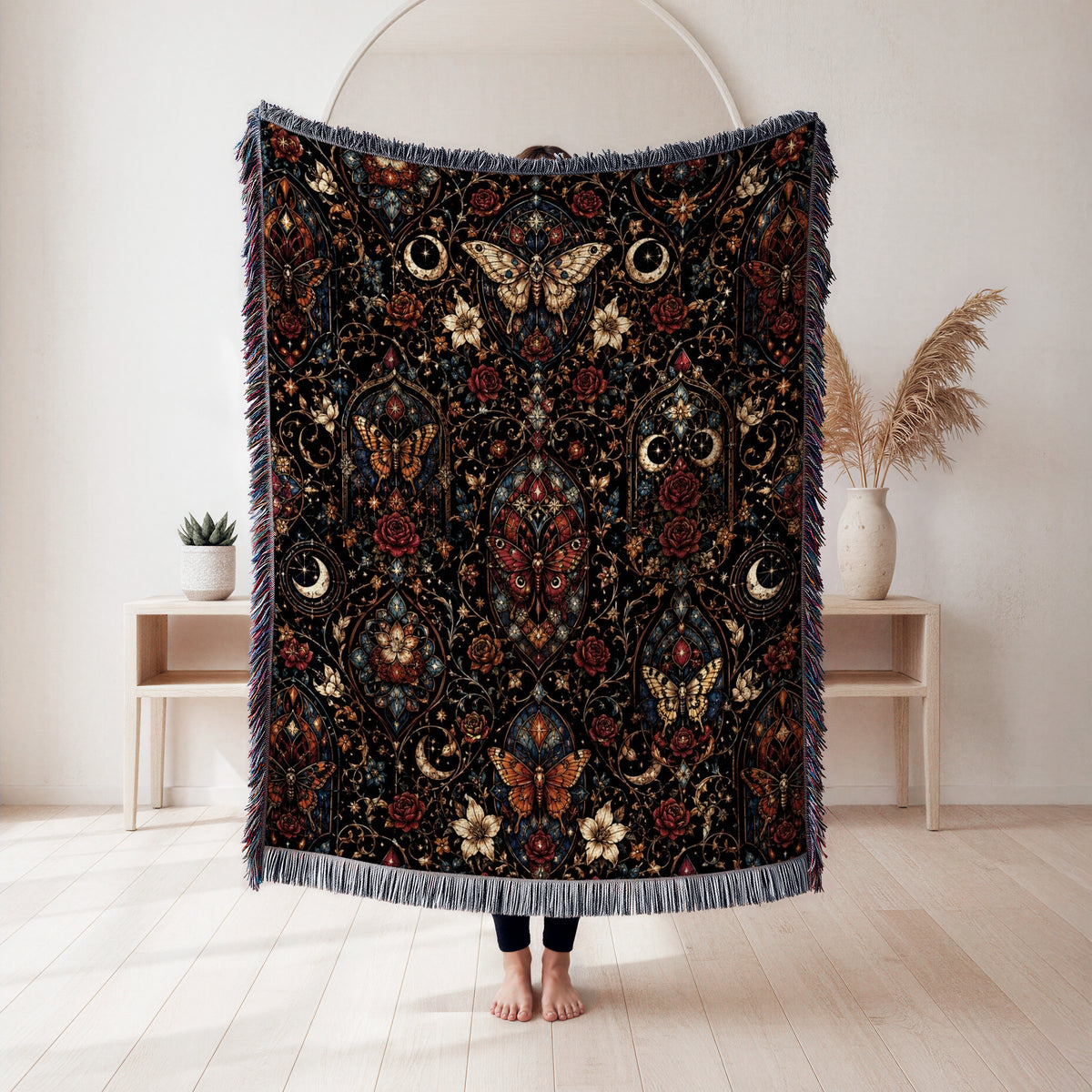 Stained Glass Moth Garden Blanket