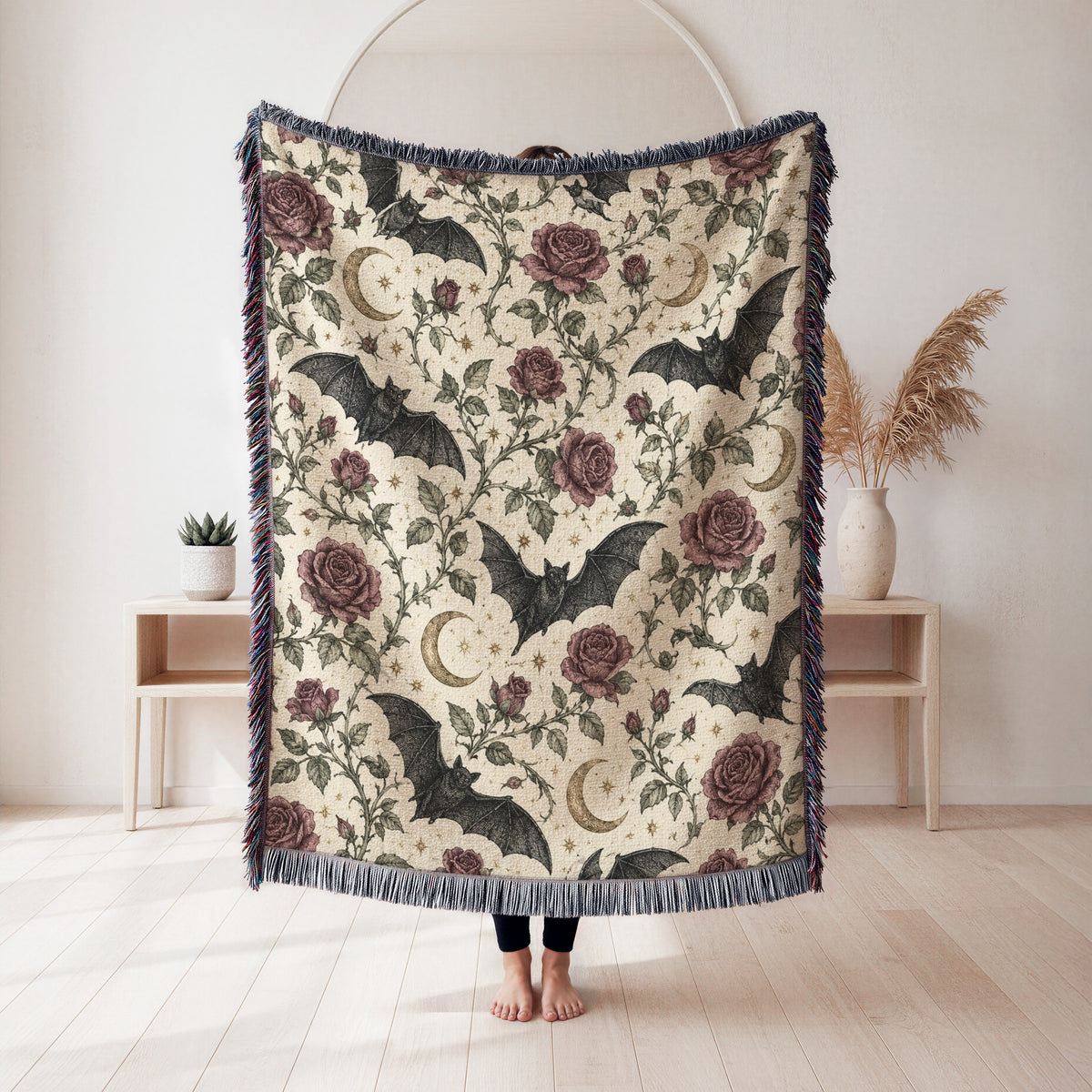 Bats & Moonlit Roses Blanket