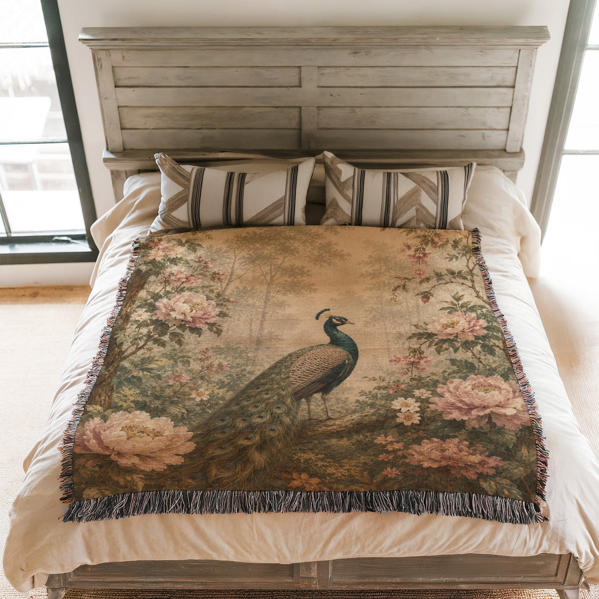 Blush Peony Peacock Blanket