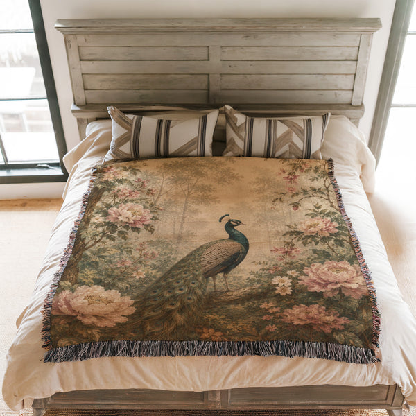 Blush Peony Peacock Blanket