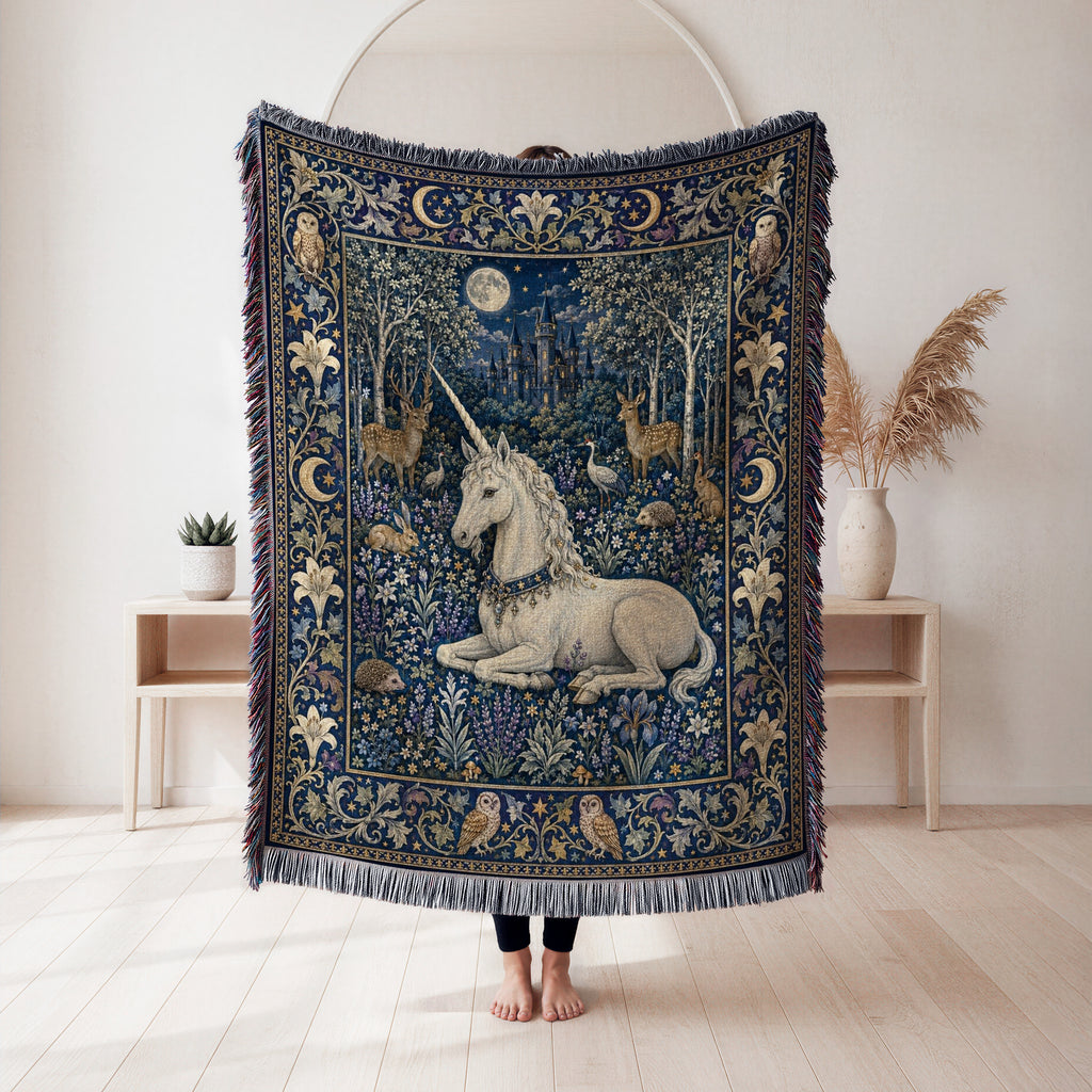 The Moonlit Unicorn Forest Blanket