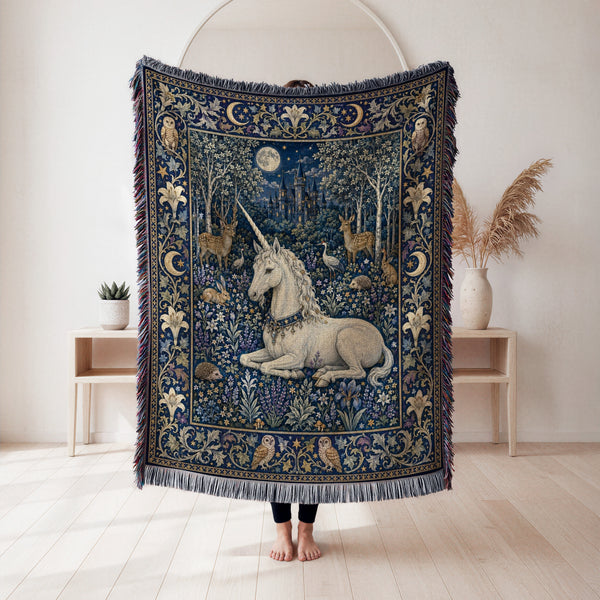 The Moonlit Unicorn Forest Blanket