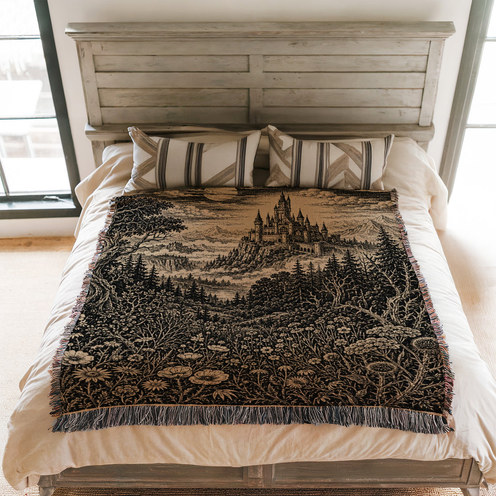 Moonlit Castle on the Cliffs Blanket