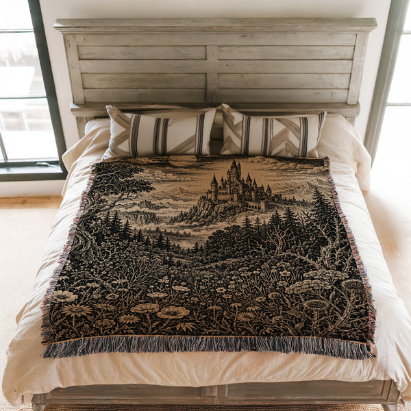 Moonlit Castle on the Cliffs Blanket