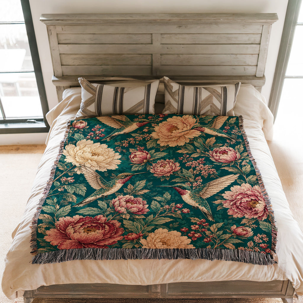 Hummingbird Peony Blanket