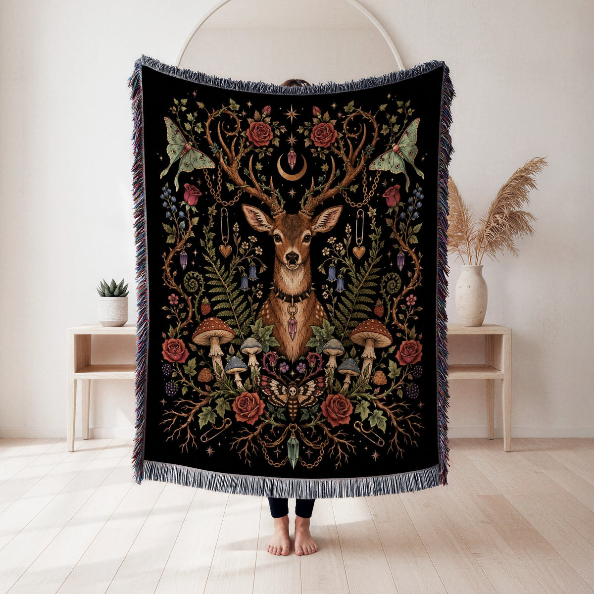 Moonlit Stag Mushroom Blanket