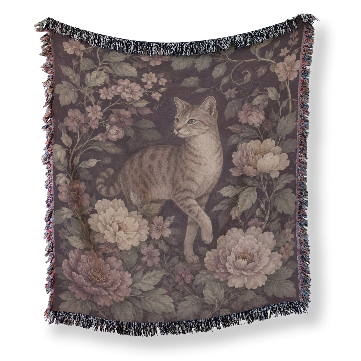 Vintage Floral Tabby Cat Blanket Main image