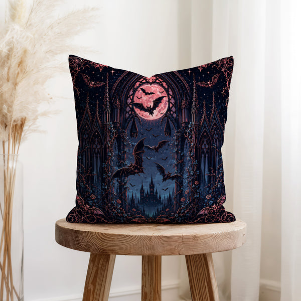Cathedral of Bats – Gothic Moon Pillow