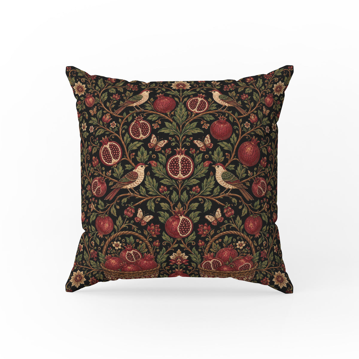 The Pomegranate Aviary – Birds & Botanical Tapestry Pillow Main image