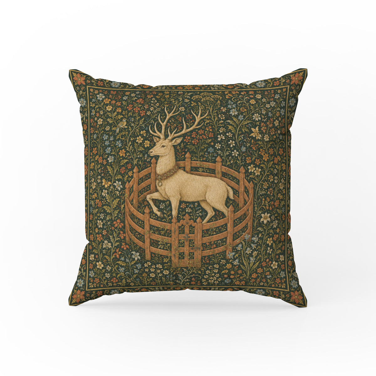 The Stag Enclosure – Medieval Floral Pillow Main image