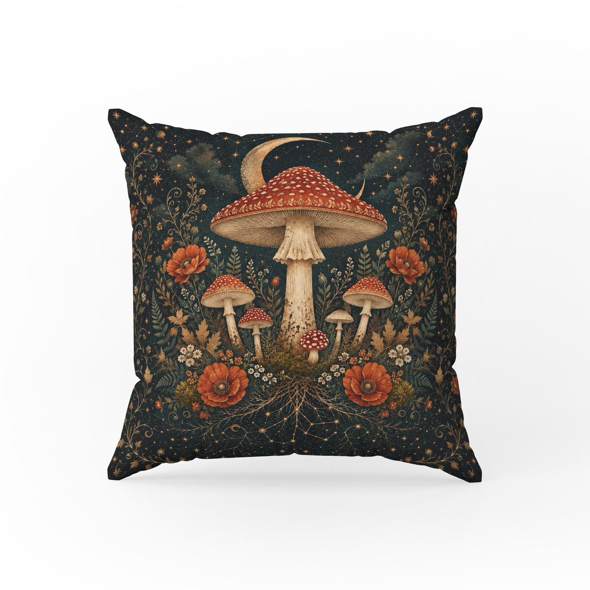 Moonlit Toadstools – Celestial Mushroom Pillow Main image