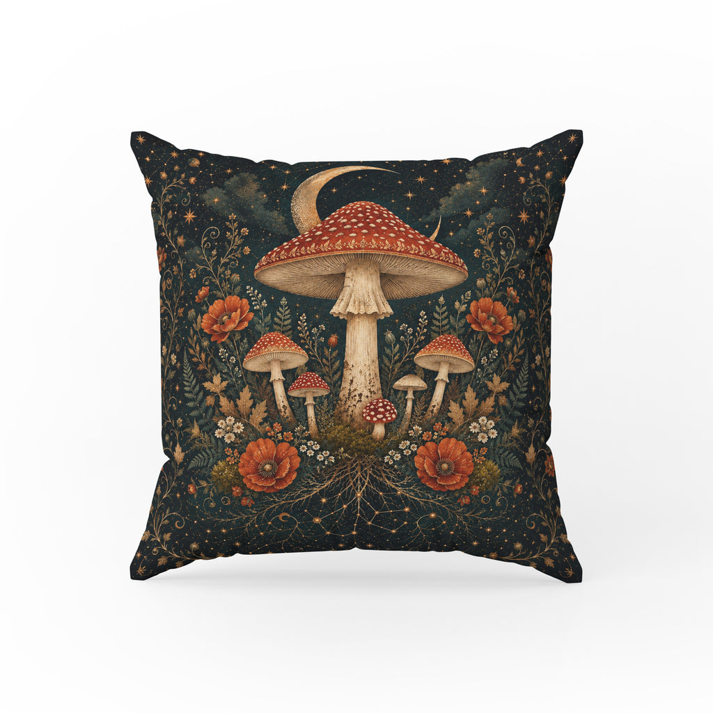 Moonlit Toadstools – Celestial Mushroom Pillow