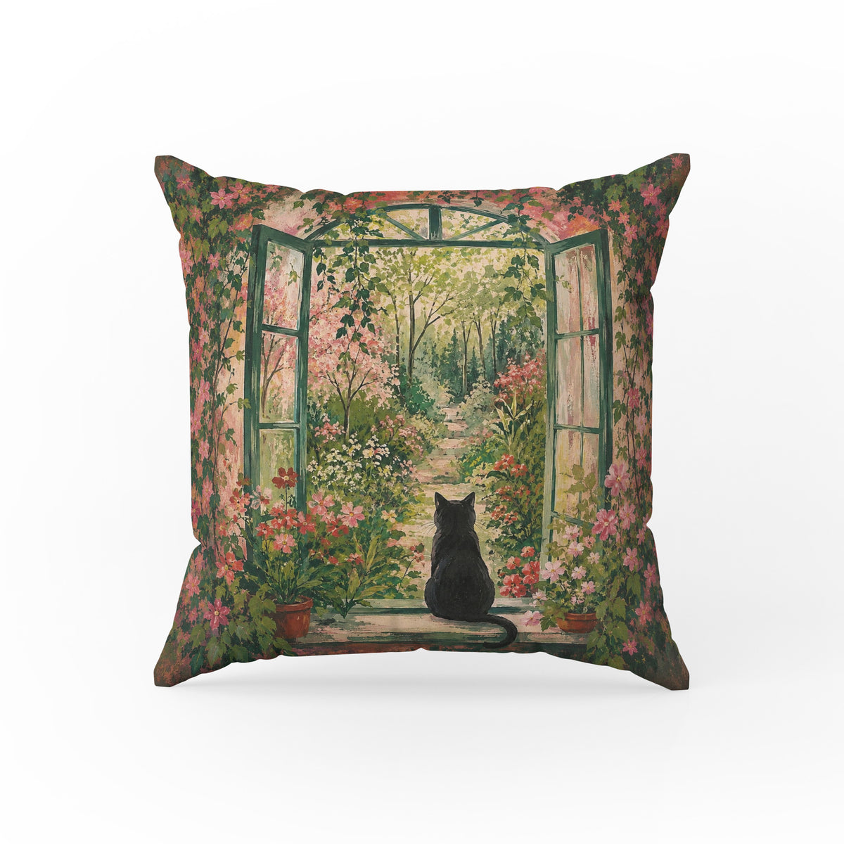 The Garden Door – Black Cat Floral Pillow Main image