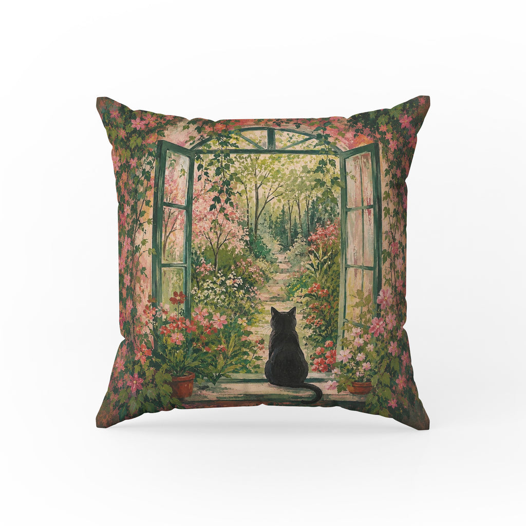 The Garden Door – Black Cat Floral Pillow