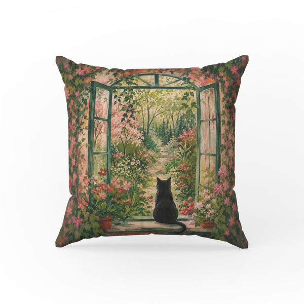 The Garden Door – Black Cat Floral Pillow