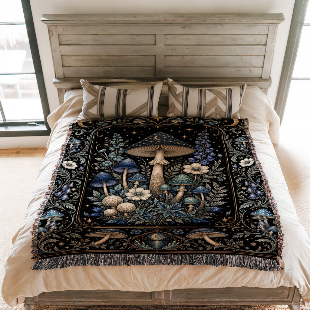 Midnight Blue Mushroom Grove Blanket