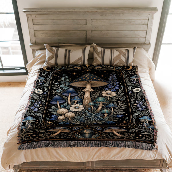 Midnight Blue Mushroom Grove Blanket