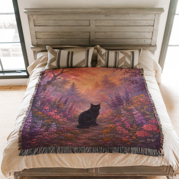 Twilight Bloom Black Cat Blanket