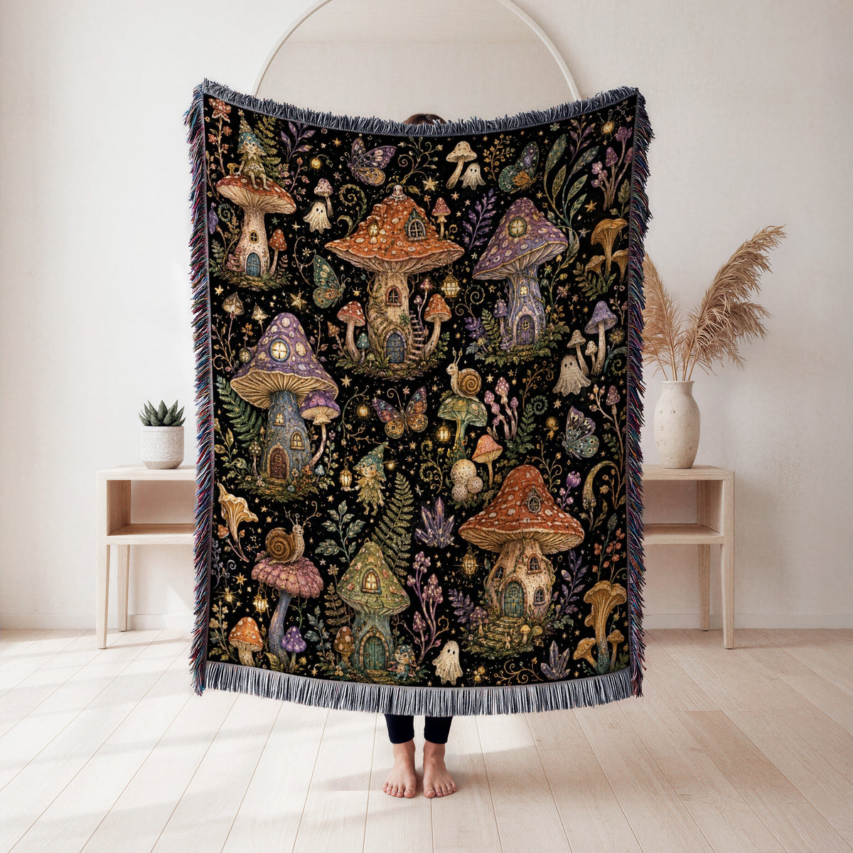 Enchanted Mushroom Village Blanket