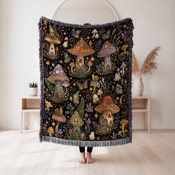 Enchanted Mushroom Village Blanket