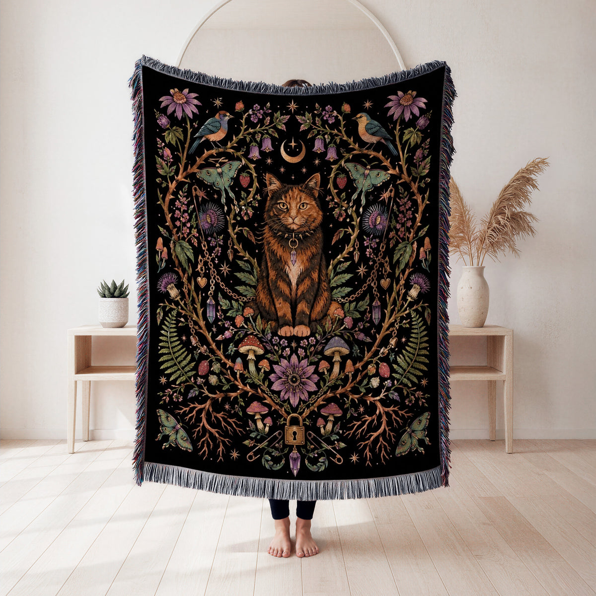 Moonlit Cat Garden Blanket