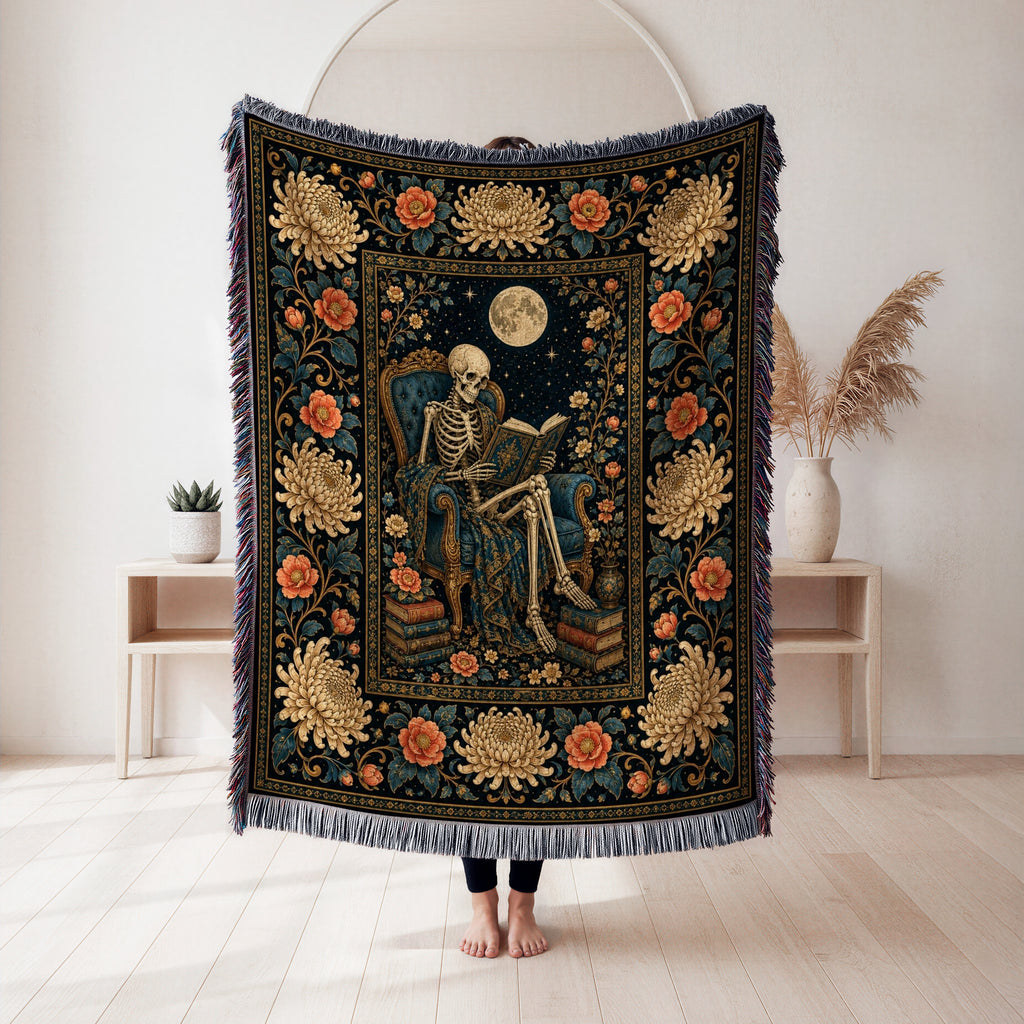Golden Chrysanthemum Skeleton Reader Blanket