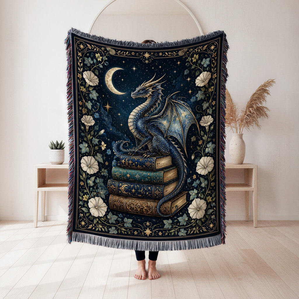 Crescent Moon Blue Dragon Blanket