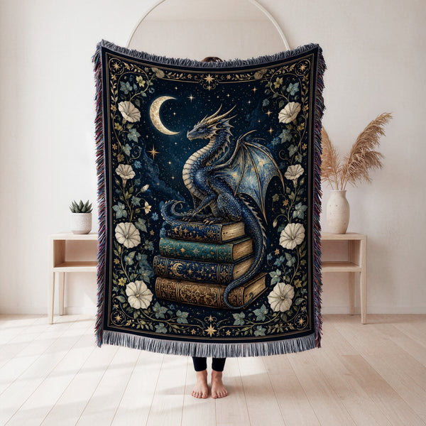 Crescent Moon Blue Dragon Blanket