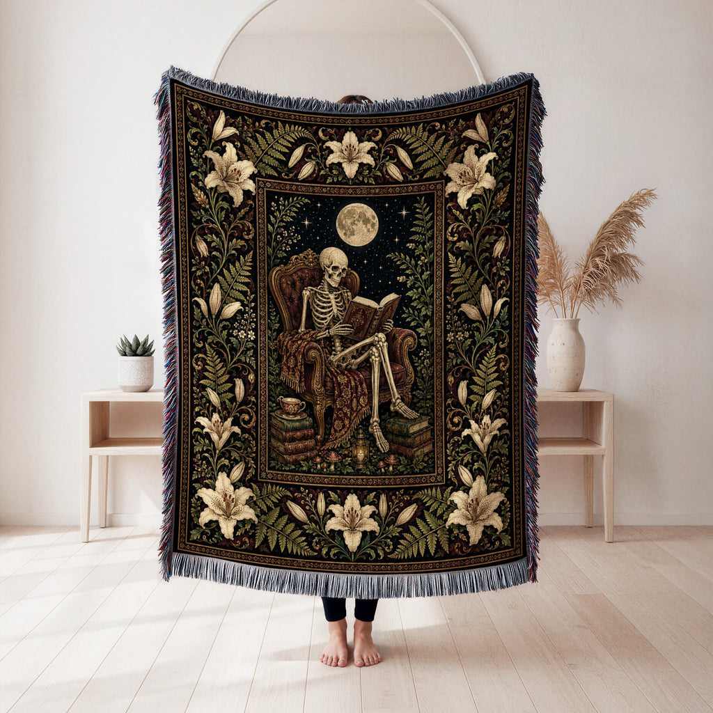 Moonlit Lily Skeleton Reader Blanket