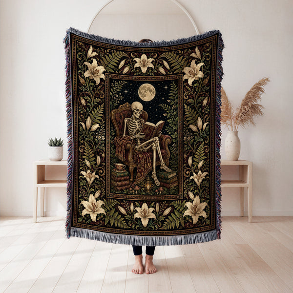 Moonlit Lily Skeleton Reader Blanket
