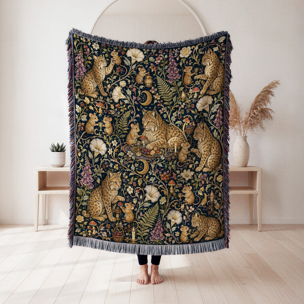 The Moonlit Lynx Feast Blanket