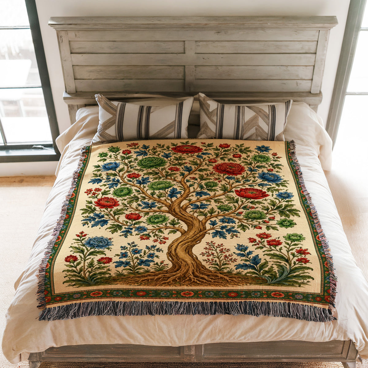 Verdant Bloom Tree Woven Blanket
