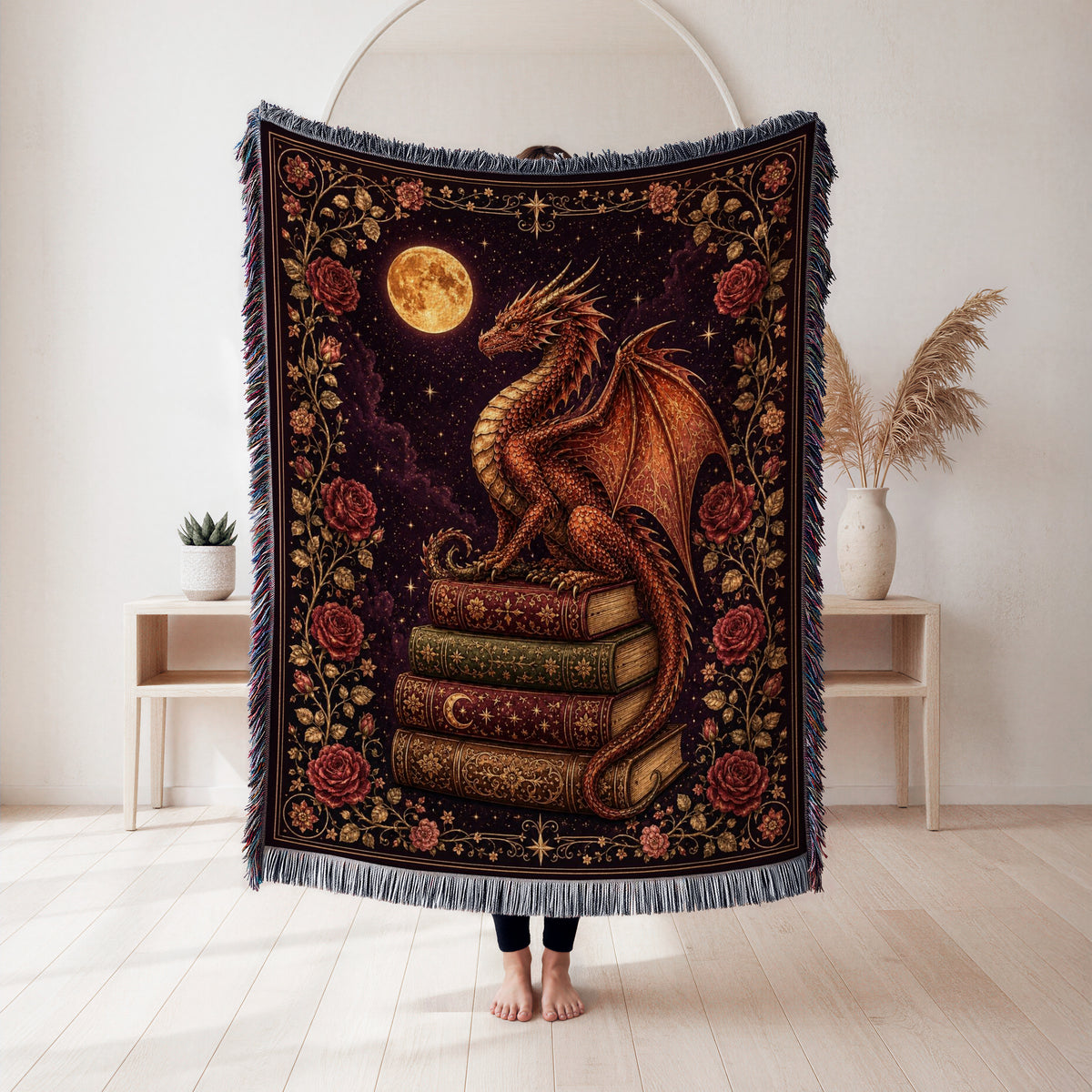 Crimson Moon Dragon Blanket
