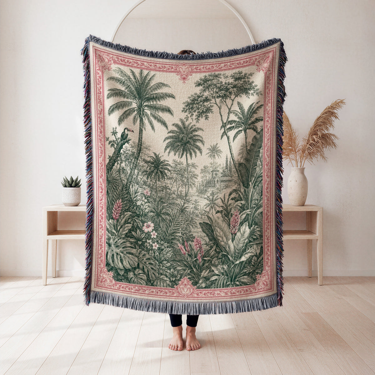 Rose Border Palm Garden Blanket
