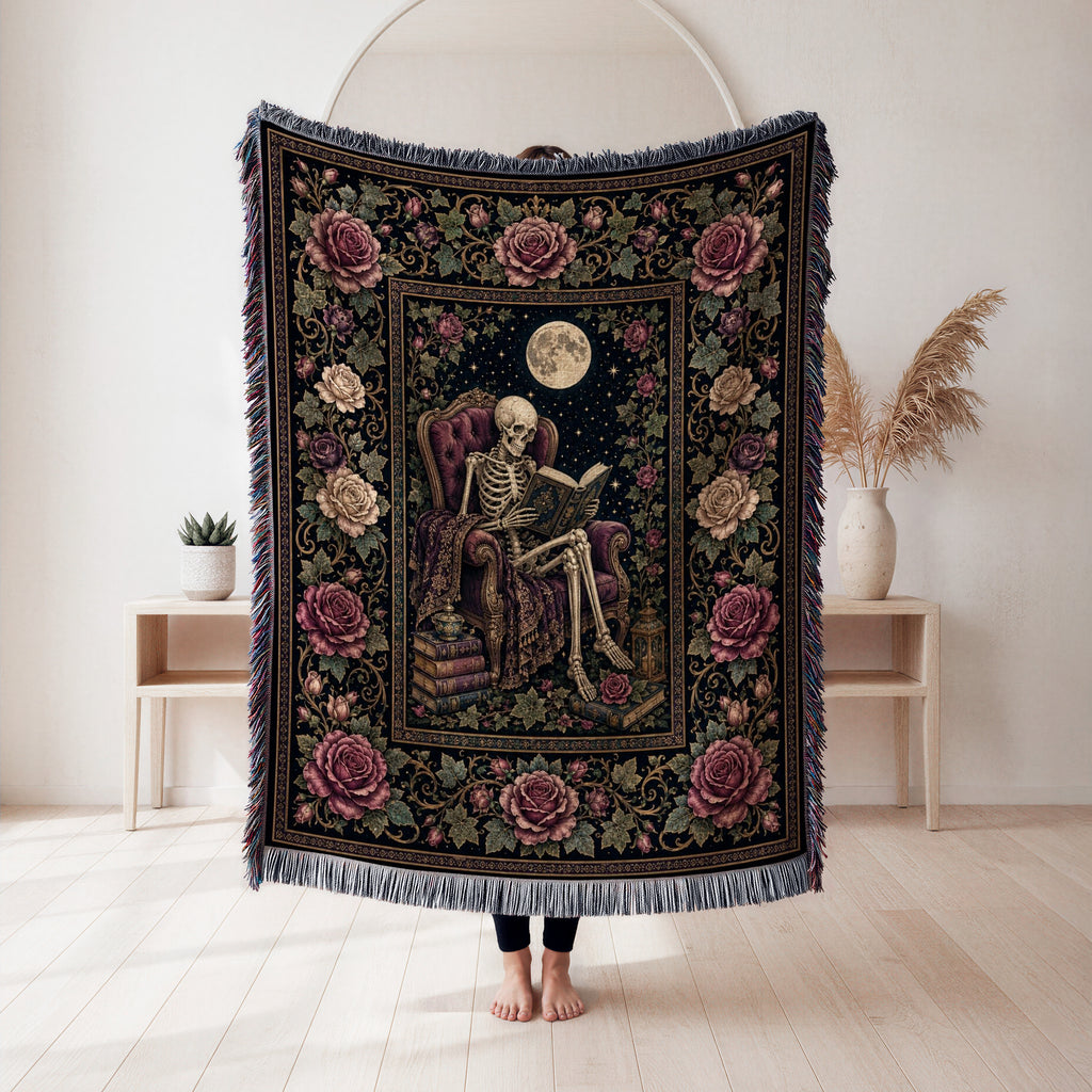 Moonlit Rose Skeleton Reader Blanket