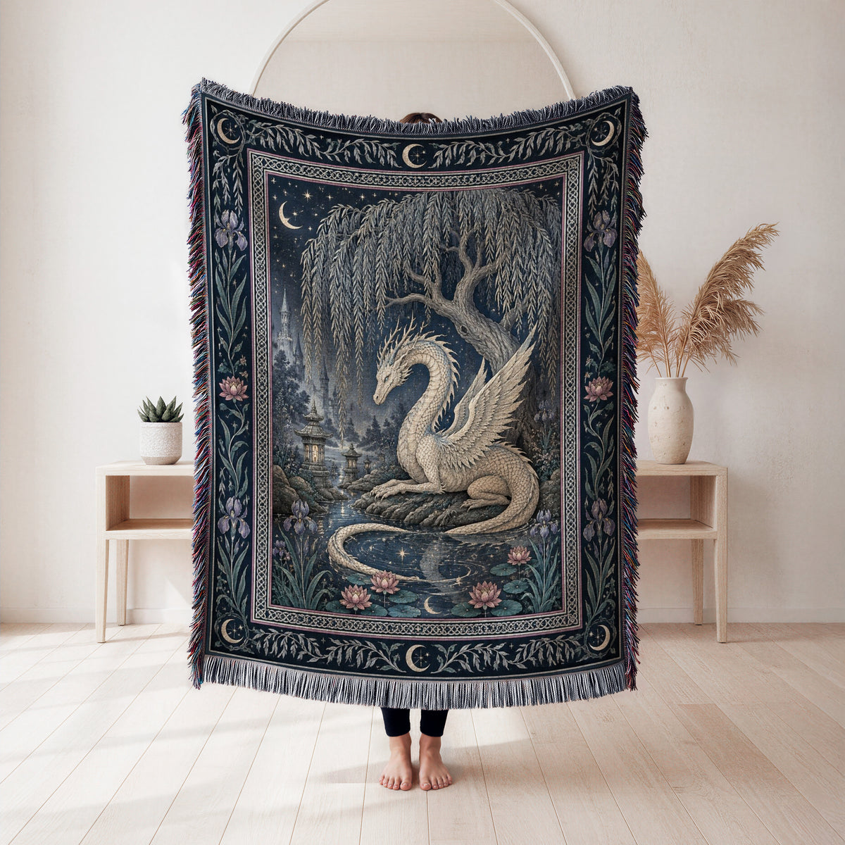 The Moonlit Willow Dragon Blanket