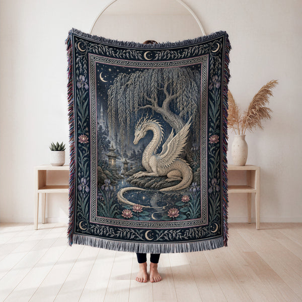 The Moonlit Willow Dragon Blanket