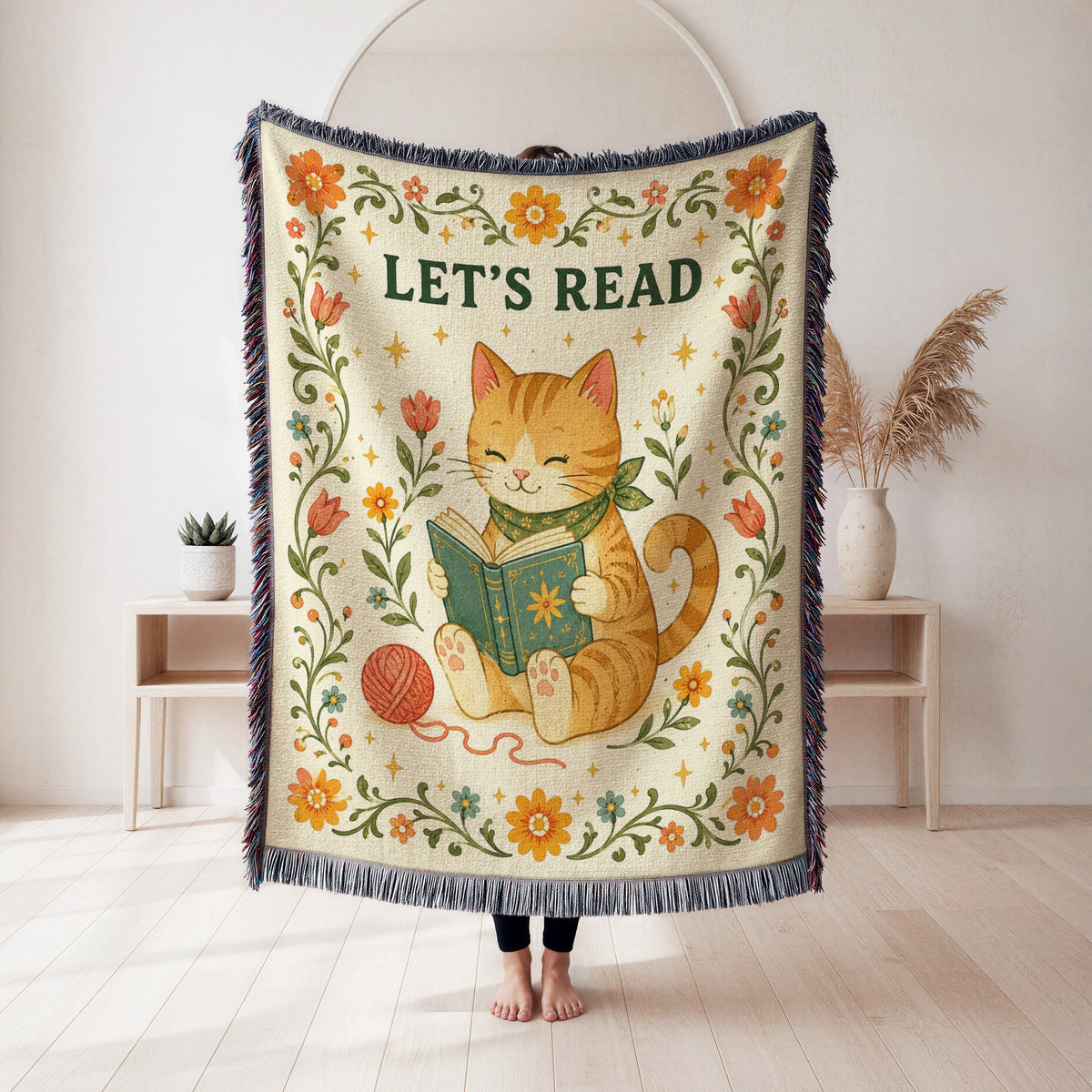 Let's Read Cozy Cat Book Lover Blanket