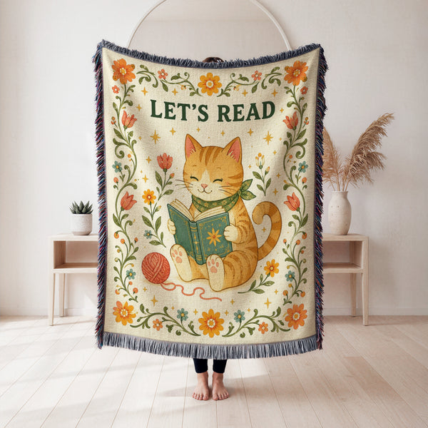 Let's Read Cozy Cat Book Lover Blanket
